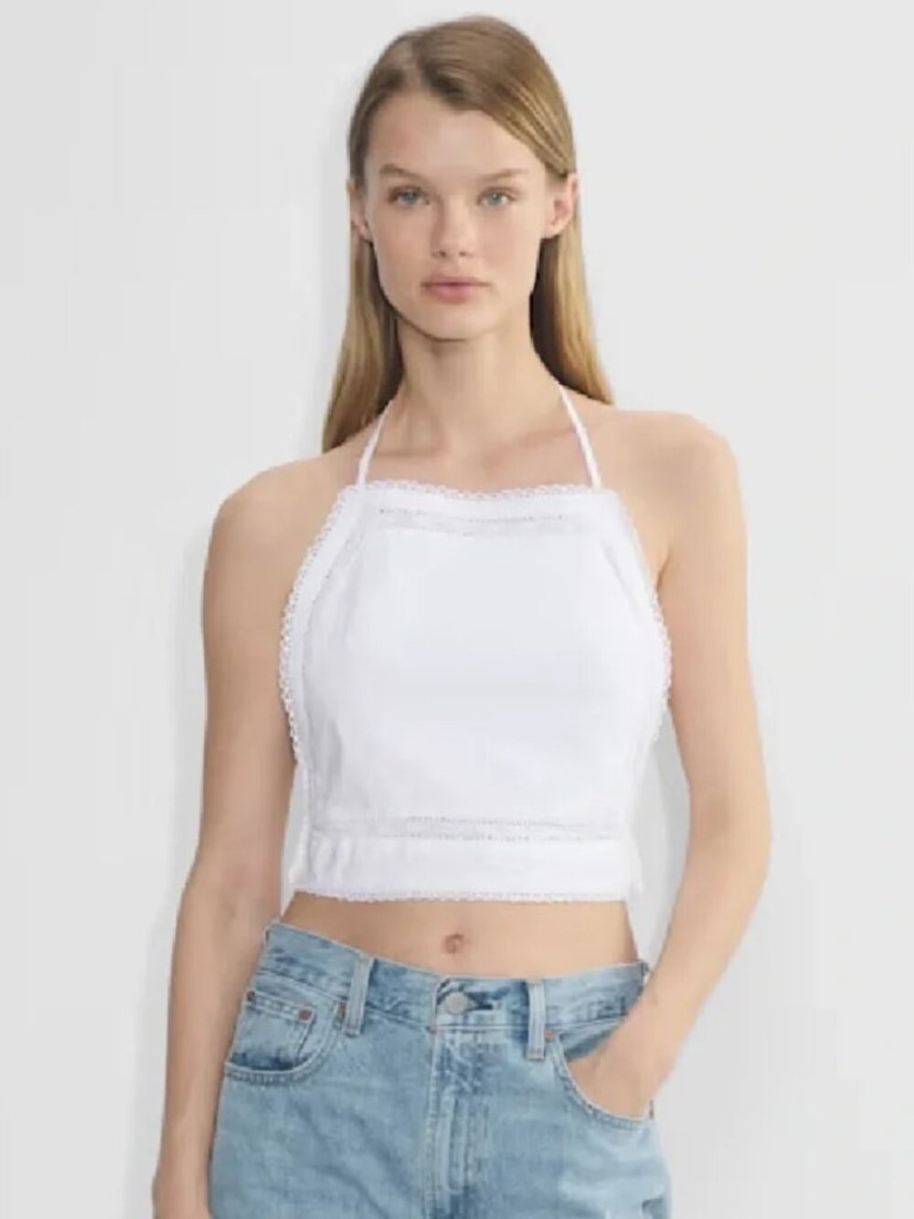 Aritzia Wilfred Winslow Poplin Halter Top NWT Crop Top Open Back White Sz Small - Picture 2 of 9